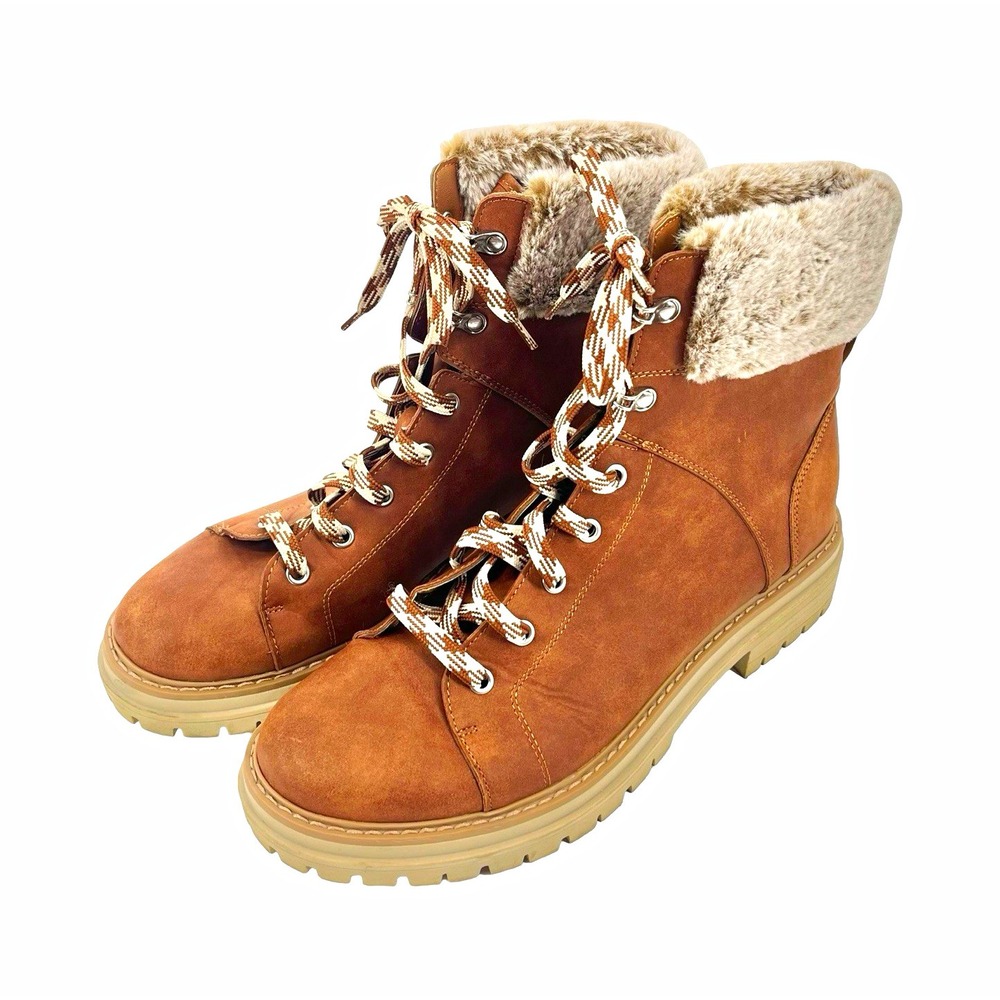 Time and Tru Women's 10M Brown Faux Fur Lined Lace Up Ankle Bootie EU 42